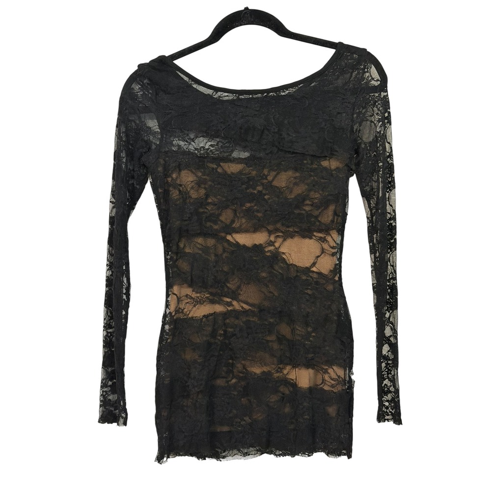 Bailey 44 Black Sheer Lace Top XS Gothic Y2K Layering Grunge Stretch‎ USA